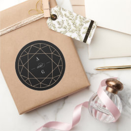 Runddiamant Gem Geometric Monogram Chic Wedding Runder Aufkleber