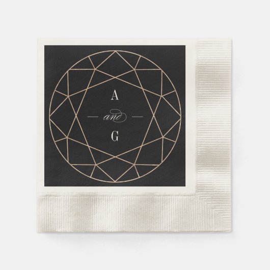Runddiamant Gem Geometric Monogram Chic Wedding Serviette (Vorderseite)