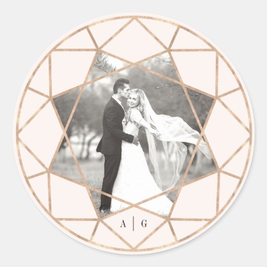 Runddiamant Geometric Chic Wedding Foto Runder Aufkleber (Vorderseite)