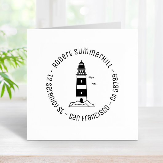 Runde Adresse des Leuchtturms Nautic Sea Gummistempel