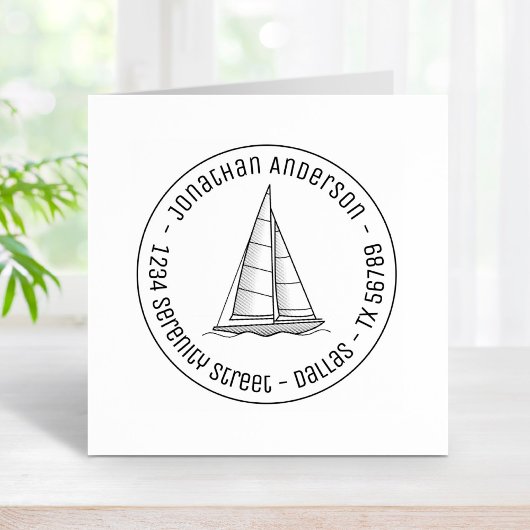 Runde Adresse für die Yacht Nautic Sailboat Gummistempel
