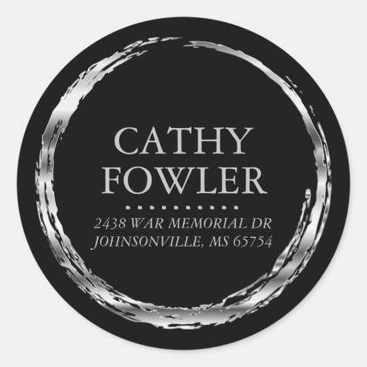Runde Adresse grungy Silver und Black Labels Runder Aufkleber (Vorderseite)