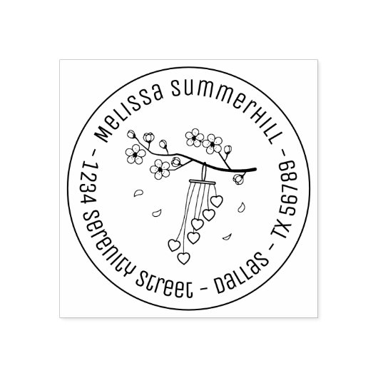 Runde Adresse von Windschallblüten Gummistempel (Prägung)