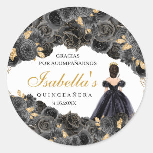 Runde Aufkleber für Schwarz und Gold-Floral-Quince