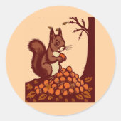 🐿️ Runde Aufkleber Herbstliches Eichhörnchen Pfir (Vorderseite)