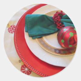 Runde Aufkleber mit den roten, grünen Verzierungen