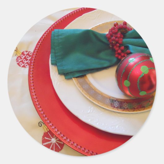 Runde Aufkleber mit den roten, grünen Verzierungen (Vorderseite)