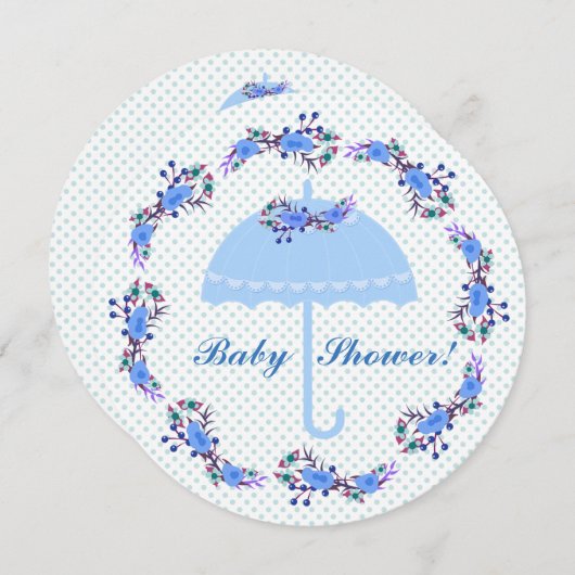 Runde Baby Boy Dusche Einladung, Blauer Schirm Einladung (Vorne/Hinten)
