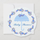 Runde Baby Boy Dusche Einladung, Blauer Schirm Einladung (Vorderseite)