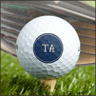 Runde beige Initialen oder Name mit Blau Golfball