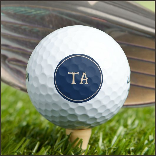 Runde beige Initialen oder Name mit Blau Golfball