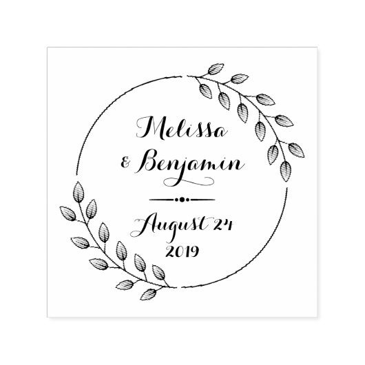 Runde Blätter Kranz Save the Date Hochzeit Permastempel (Design)