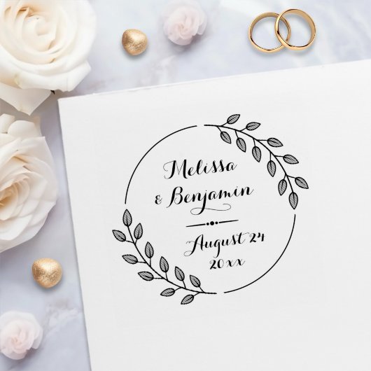 Runde Blätter Kranz Save the Date Hochzeit Permastempel