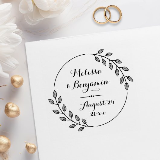 Runde Blätter Kranzhochzeit Sichern Sie das Datum Gummistempel