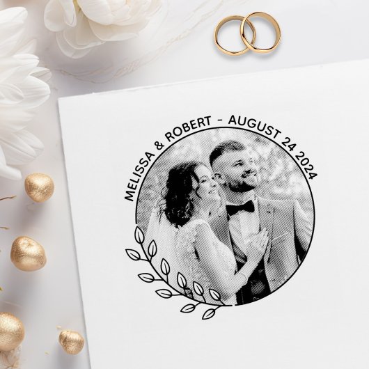Runde Blätter Wreath Custom Foto Hochzeit Gummistempel