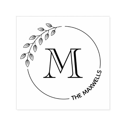 Runde Blätter Wreath Monogramm Anfangsname Permastempel (Design)