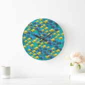 Runde blaue und gelbe Fliegenhalterung Große Wanduhr (Zuhause)