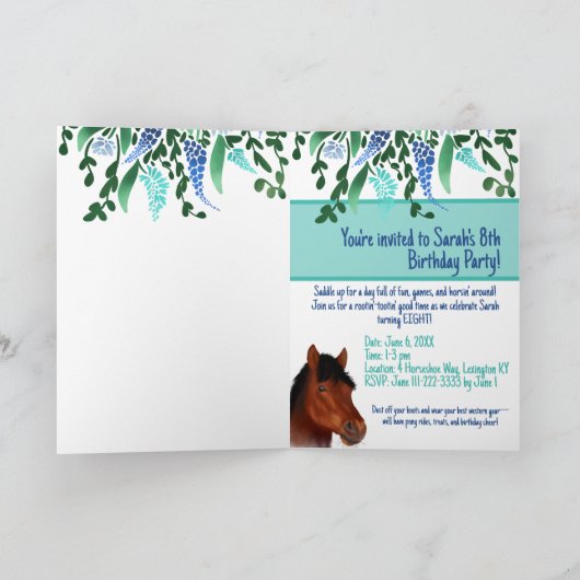 Runde Blume Lover Brown Horse Einladung (Innenseite)