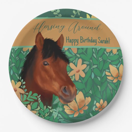 Runde Blume Lover Brown Horse Pappteller (Vorderseite)
