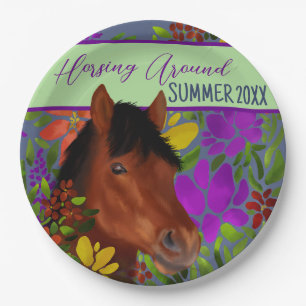 Runde Blume Lover Brown Horse Pappteller