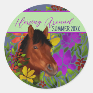 Runde Blume Lover Brown Horse Runder Aufkleber