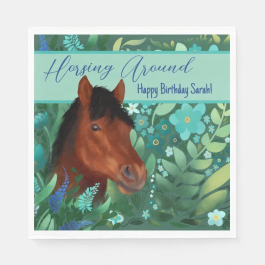 Runde Blume Lover Brown Horse Serviette (Vorderseite)