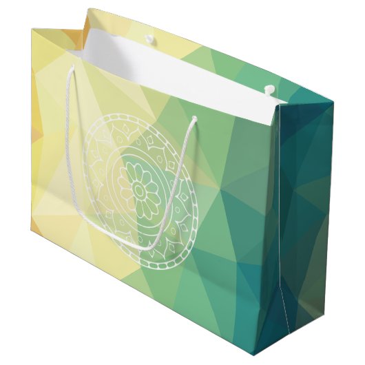 Runde Blume mandala boho Design Große Geschenktüte (Vorderseite Schrägansicht)