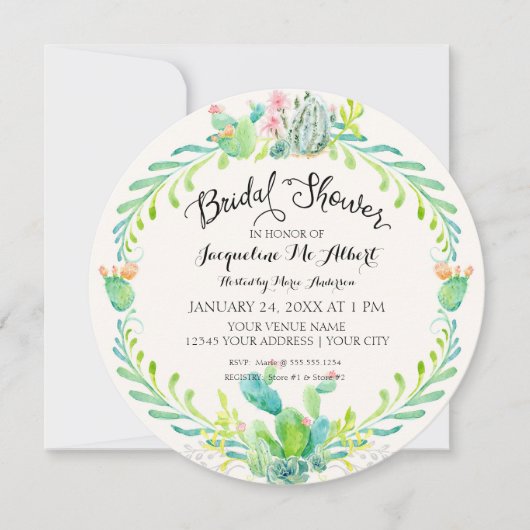 Runde Bridal Wüste Cacti Rustikale Moderne Einladung (Vorderseite)