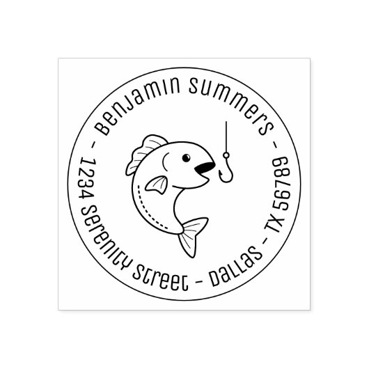 Runde der Fisch- und Fischereibücher Gummistempel (Prägung)