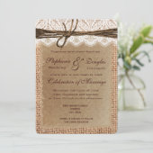 Runde Ecken Burlap Print Wedding Einladungen (Stehend Vorderseite)