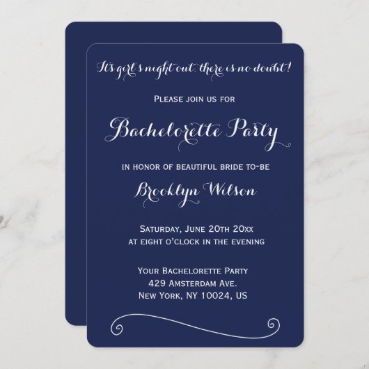 Runde Elegant Navy Blue Junggeselinnen-Abschied Ei Einladung (Vorne/Hinten)