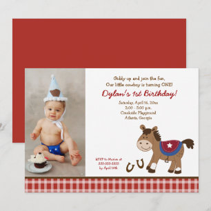 Runde 'Em Up Horse Foto Geburtstag Einladung 12x18