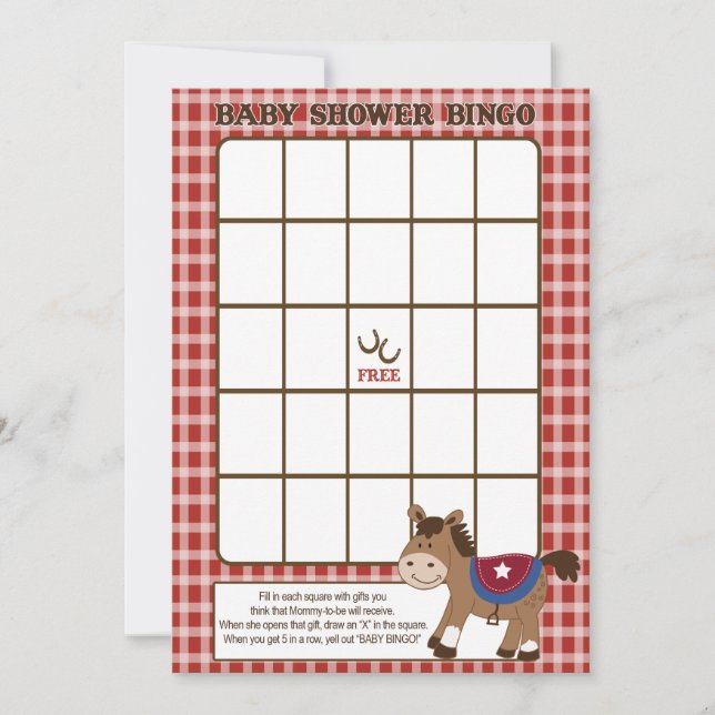 Runde Em Up Western Pferde Kinderdusche Bingo (Vorderseite)