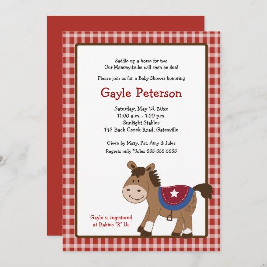 Runde 'Em Up Western Pferde Kinderdusche Einladung (Vorne/Hinten)