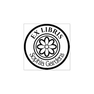 Runde Ex Libris 6 Petal Blume 01 Gummistempel