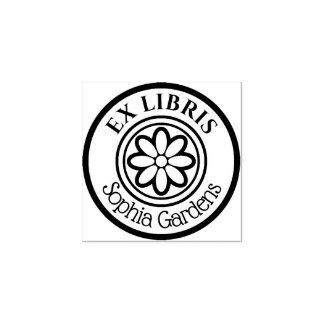 Runde Ex Libris 6 Petal Blume 01 Gummistempel