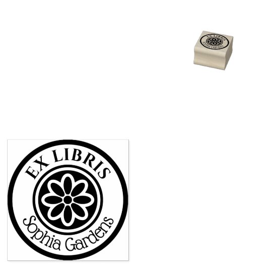 Runde Ex Libris 6 Petal Blume 02 Gummistempel (Stempel)