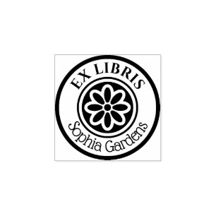 Runde Ex Libris 6 Petal Blume 02 Gummistempel