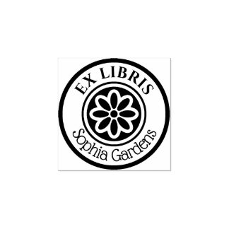 Runde Ex Libris 6 Petal Blume 02 Gummistempel