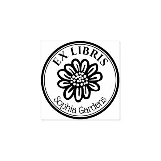Runde Ex Libris - Blume mit Handzeichnung Gummistempel