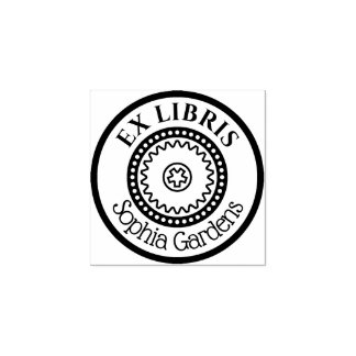 Runde Ex Libris dekorativ - Gears Motif Gummistempel