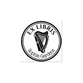 Runde Ex Libris - Harfe Gummistempel
