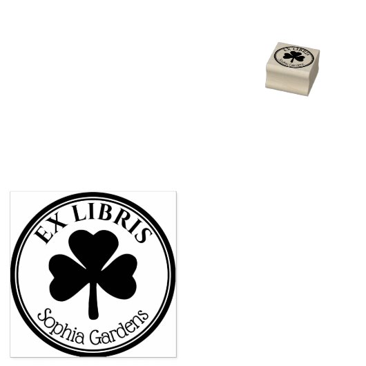Runde Ex Libris - Kleeblatt/Kleber-Gummi Stein Gummistempel (Stempel)