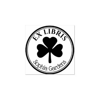 Runde Ex Libris - Kleeblatt/Kleber-Gummi Stein Gummistempel