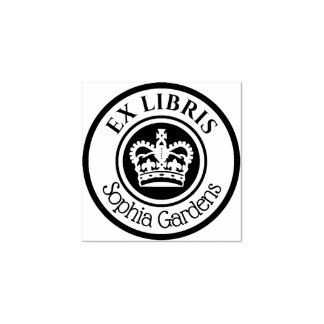 Runde Ex Libris Krone (weiß auf schwarz) Gummistempel