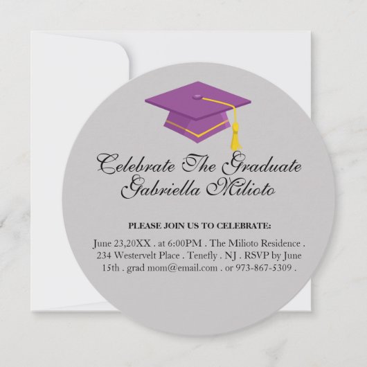 Runde Feiern Einladung zur Lila Graduate Cap (Vorderseite)