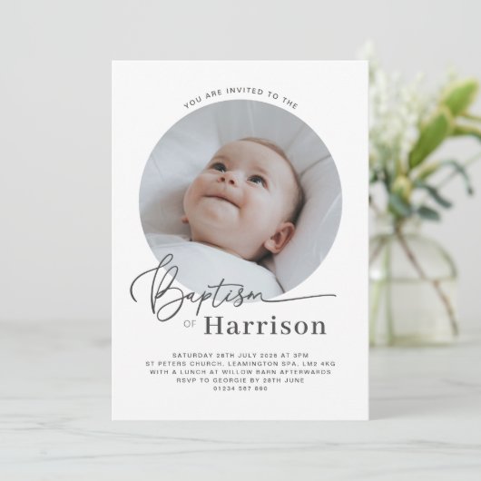 Runde Foto Taufe Einladung (Stehend Vorderseite)