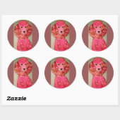 Runde, glänzende Aufkleber mit rosa Poodle Hund (Blatt)