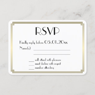 Runde Great Gatsby Art Deco Gold Wedding RSVP Card