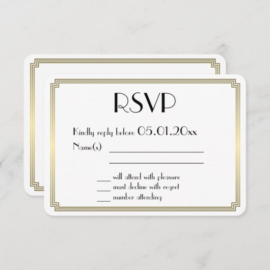 Runde Great Gatsby Art Deco Gold Wedding RSVP Card (Vorne/Hinten)
